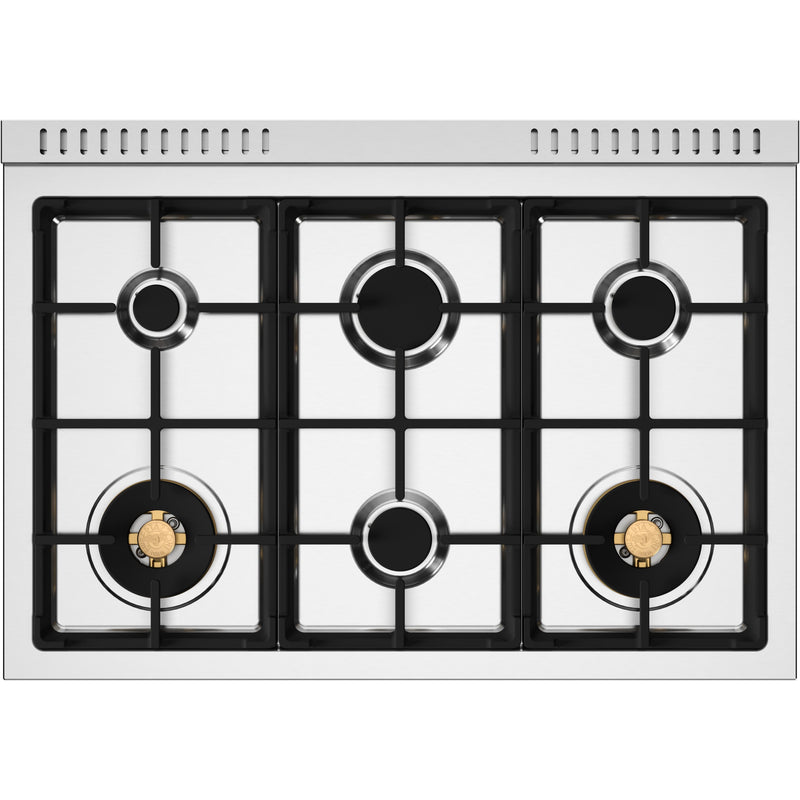 Bertazzoni - HER366BCFEPAVT - 36 inch Dual Fuel Range, 6 Brass Burner and  Cast Iron Griddle, Electric Self-Clean Oven Heritage Series